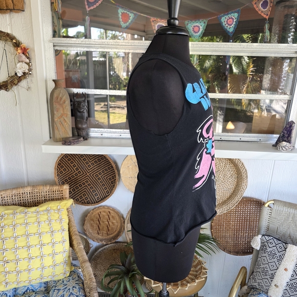 Grateful Dead Custom Cut Cropped Black Tank Top with Pink and Blue Bear M? - Picture 7 of 15
